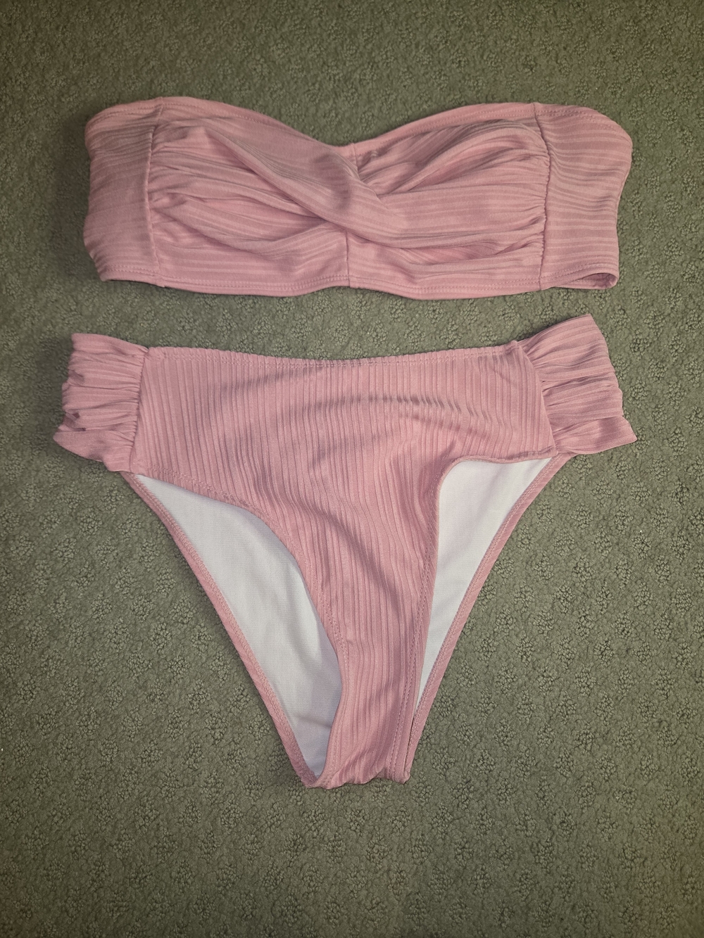 Women’s Pink Ribbed Bandeau Bikini Set